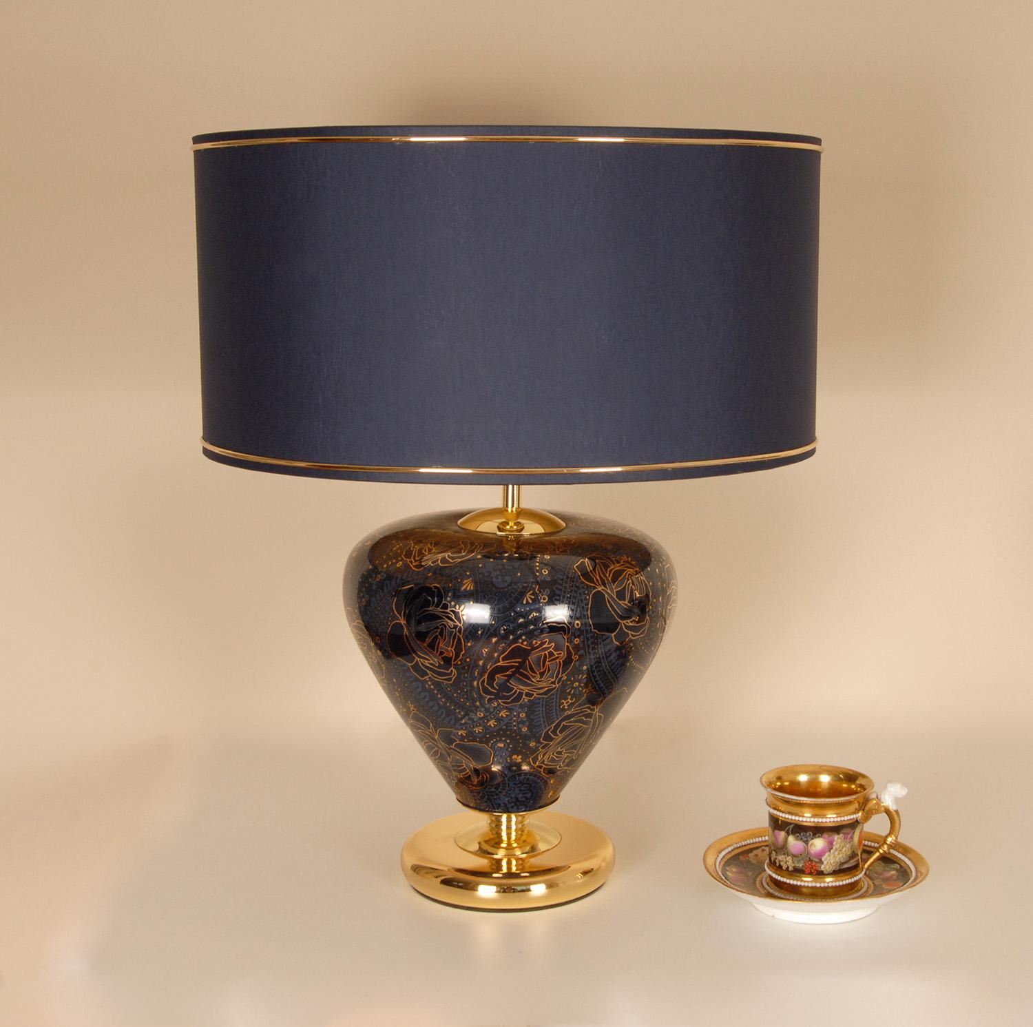 20th Century Vintage Mid Century Chinoiserie Cobalt Blue Ceramic Table Lamps Italy 1970s - a  For Sale