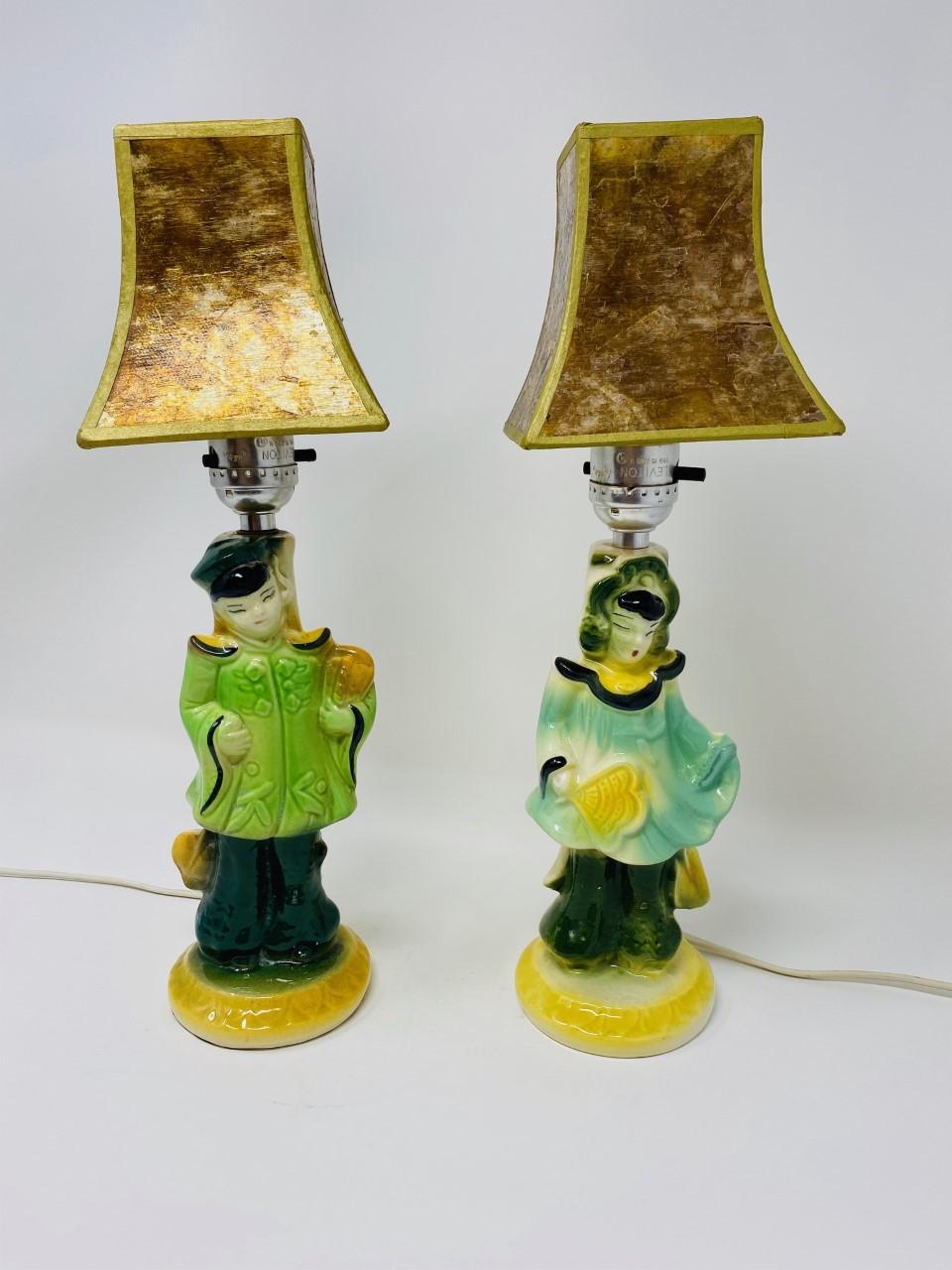 antique boy and girl lamps
