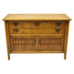Vintage Mid Century Chinoiserie Fruitwood Buffet Sideboard Credenza Cabinet