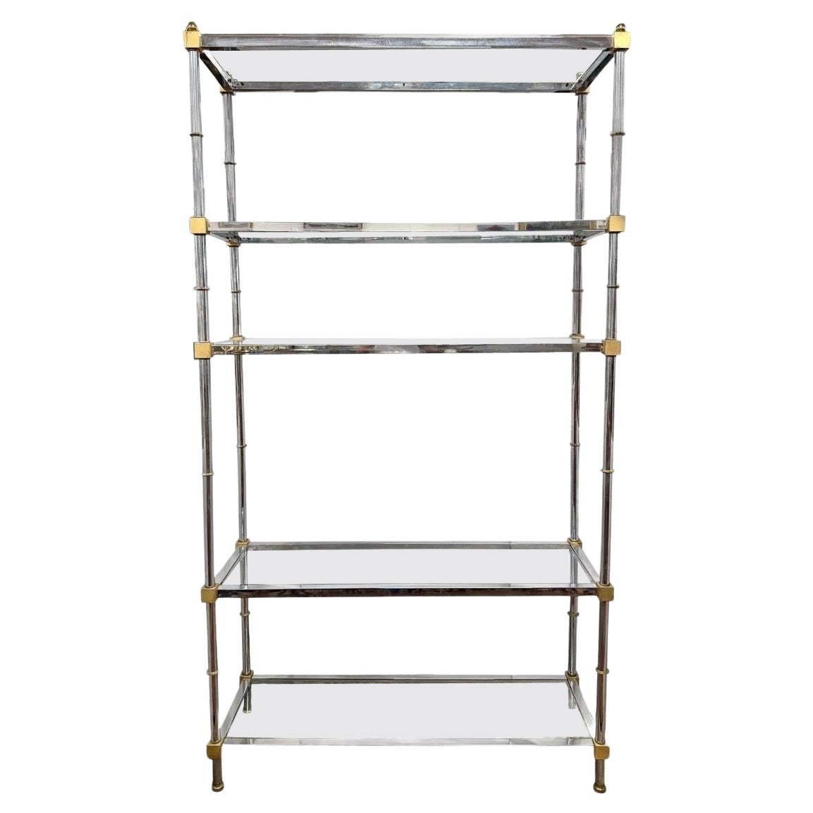 Scaffale Etagere d'epoca in ottone e cromo della metà del secolo scorso Etegere