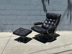 Vintage Mid-Century Chrome and Leather Recliner & Ottoman