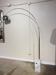 Vintage Midcentury Chrome and Marble Base Italian Arc Floor Lamp