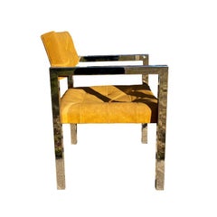 Vintage Mid-Century Chrome and Suede Arm Chairs after Milo Baughman - A Pair