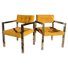 Vintage Mid-Century Chrome and Suede Arm Chairs after Milo Baughman - A Pair