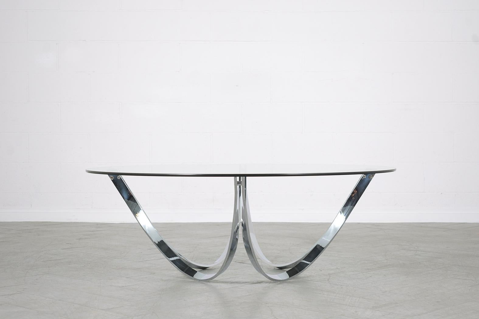 Hand-Crafted 1960s Mid-Century Modern Coffee Table: A Fusion of Steel and Glass