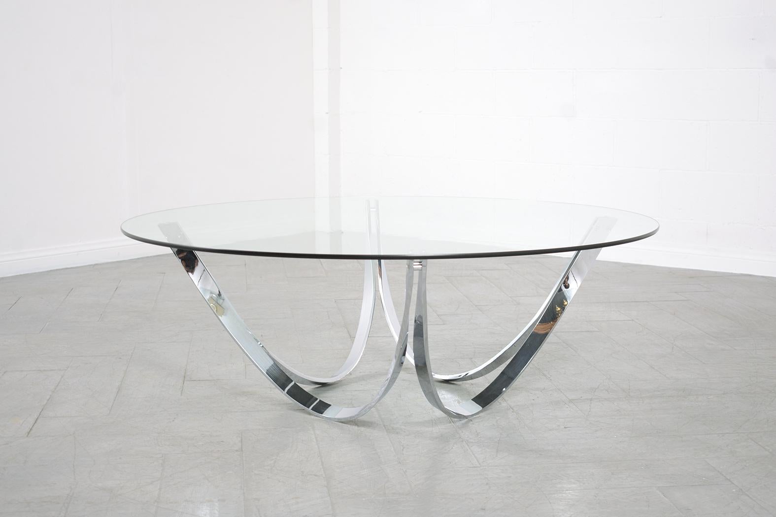 1960s Mid-Century Modern Coffee Table: A Fusion of Steel and Glass In Good Condition In Los Angeles, CA