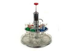 Vintage Mid Century Chrome & Glass Art Deco Dispenser With Shot Glasses