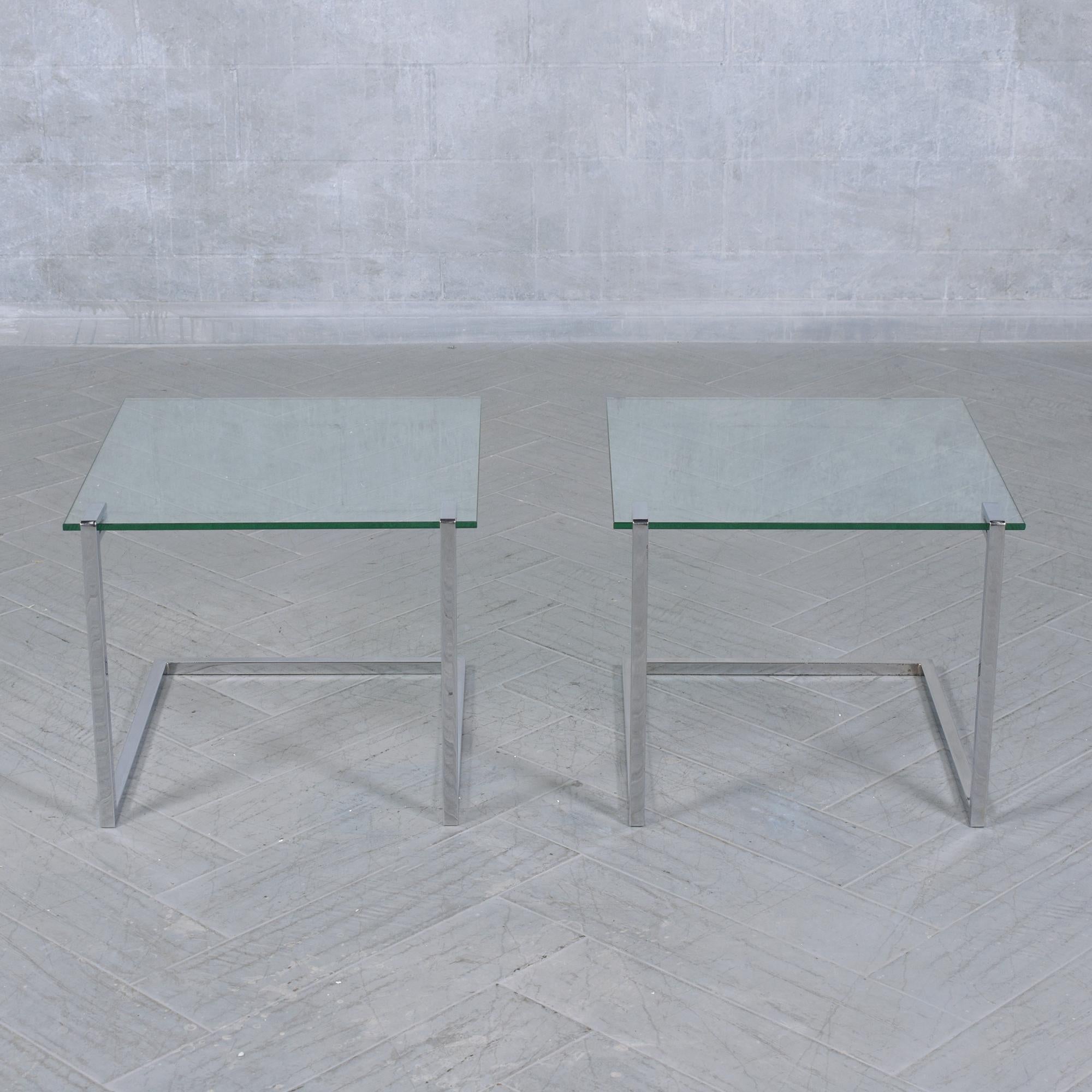 Vintage Chrome and Glass End Tables with Unique 'C' Frame Design For Sale 5