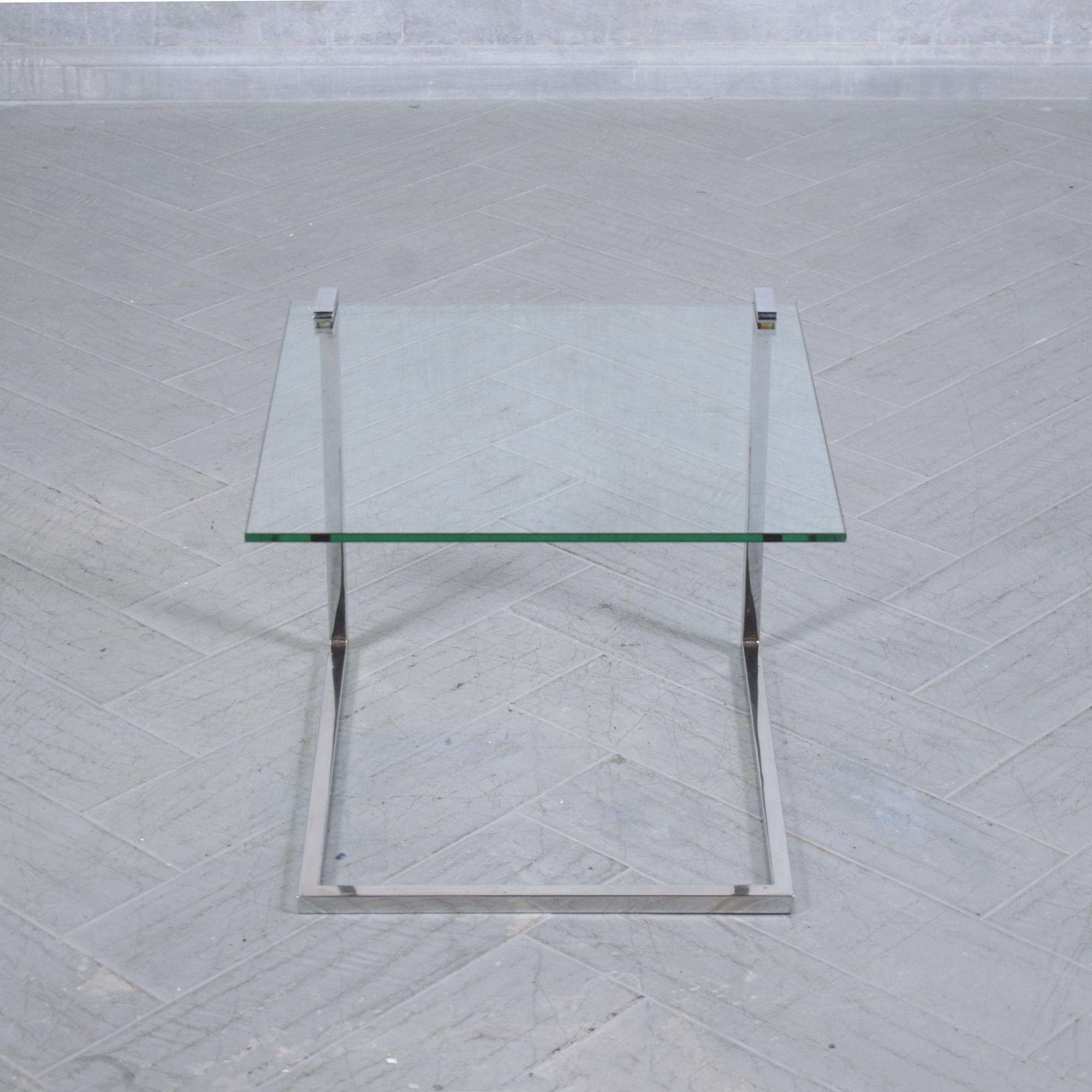 American Vintage Chrome and Glass End Tables with Unique 'C' Frame Design For Sale