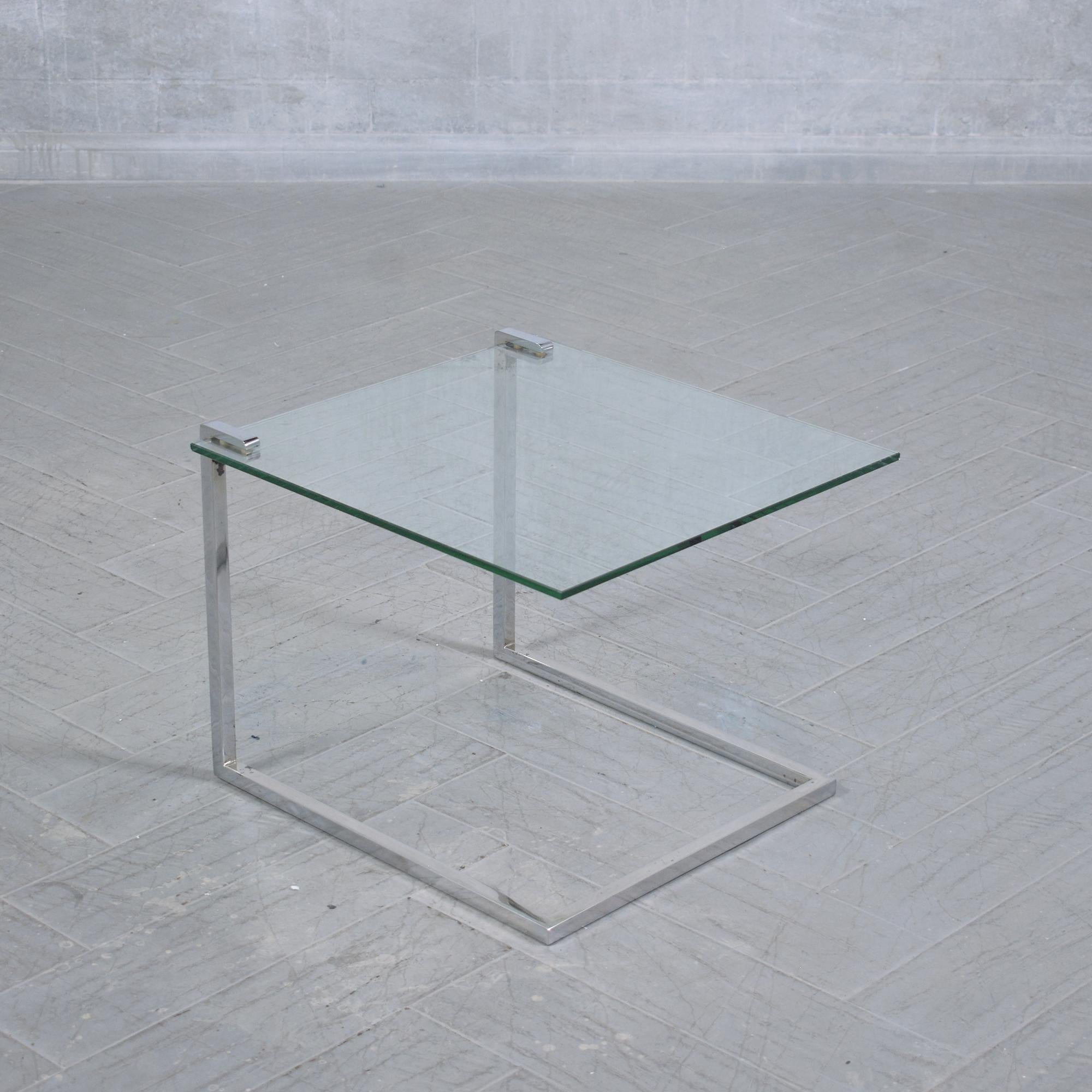 Mid-20th Century Vintage Chrome and Glass End Tables with Unique 'C' Frame Design For Sale
