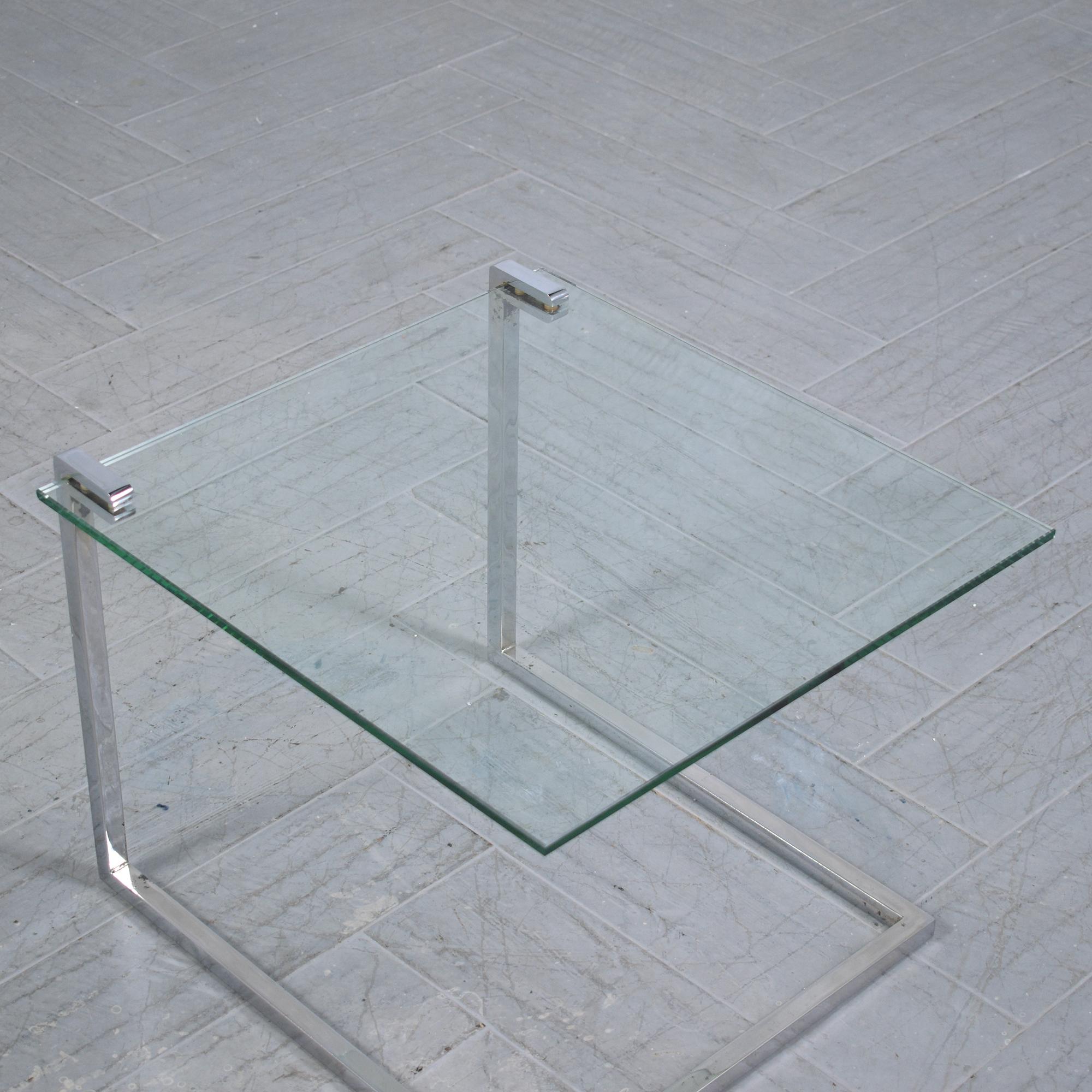 Vintage Chrome and Glass End Tables with Unique 'C' Frame Design For Sale 1
