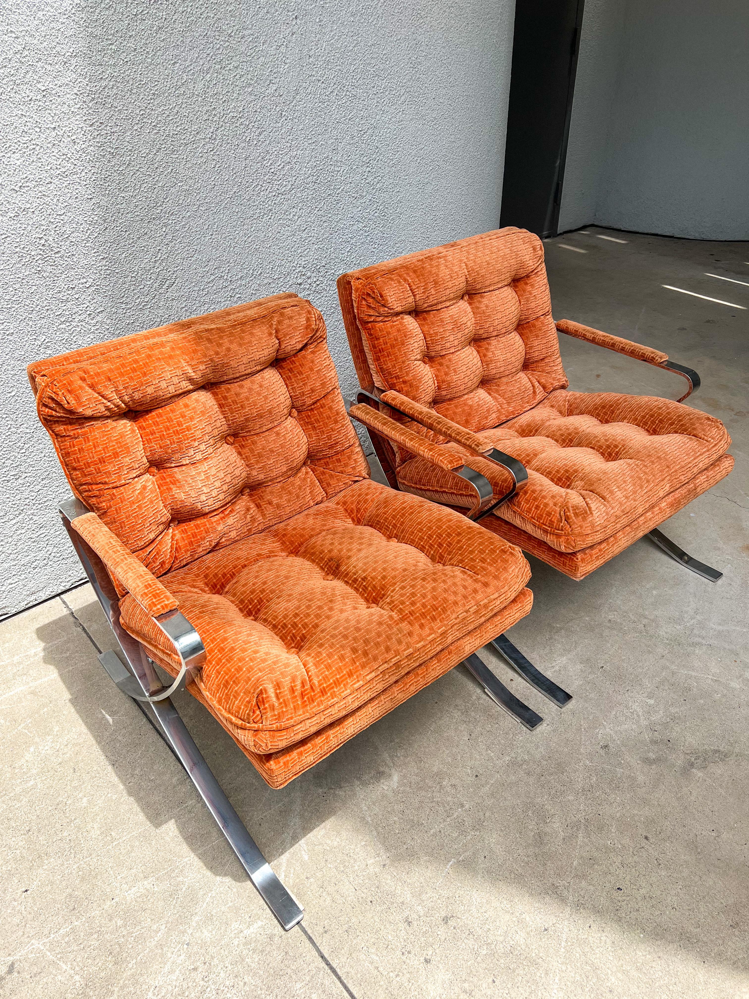 Vintage Mid Century Chrome Lounge Chairs in the Style of Milo Baughman 4