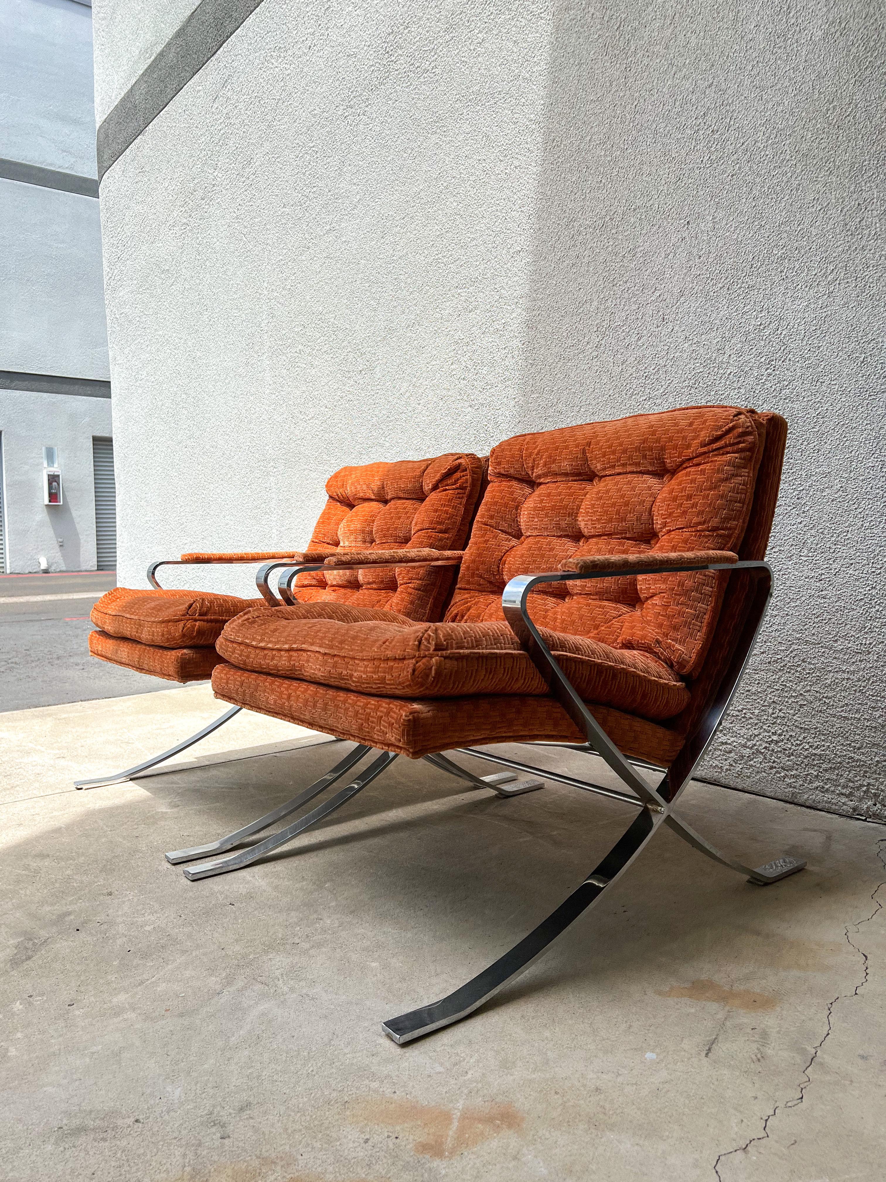 Vintage Mid Century Chrome Lounge Chairs in the Style of Milo Baughman 6