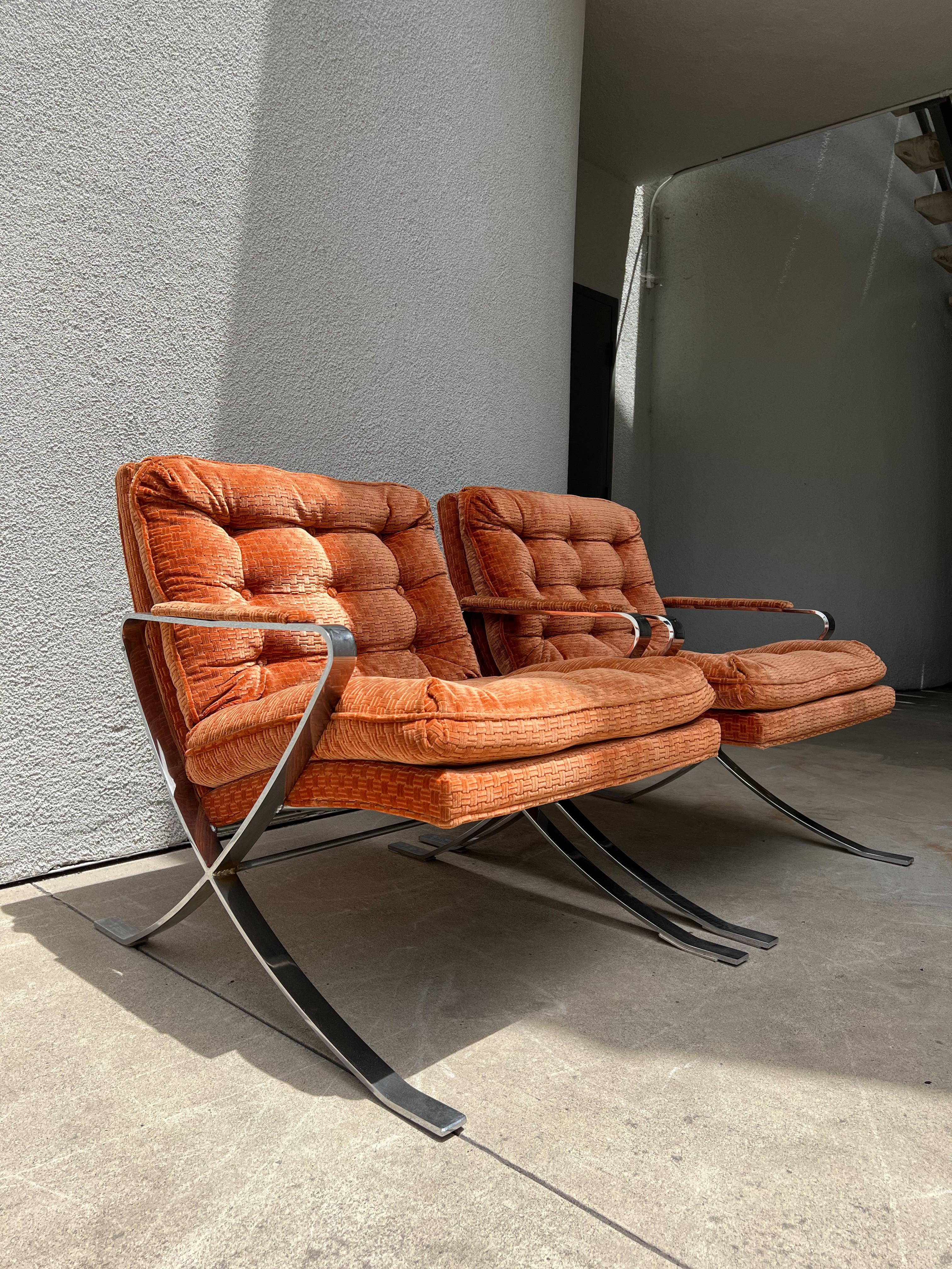 Vintage Mid Century Chrome Lounge Chairs in the Style of Milo Baughman 10
