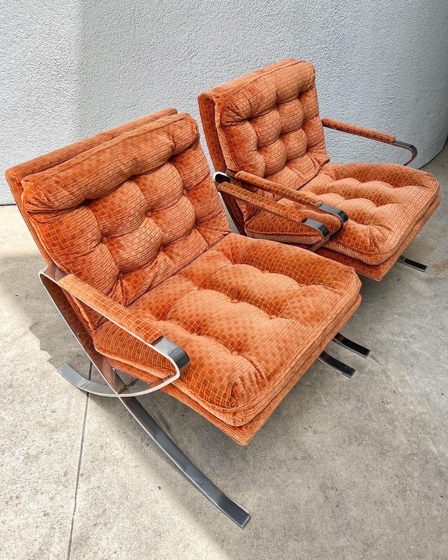 Vintage Mid Century Chrome Lounge Chairs in the Style of Milo Baughman 11