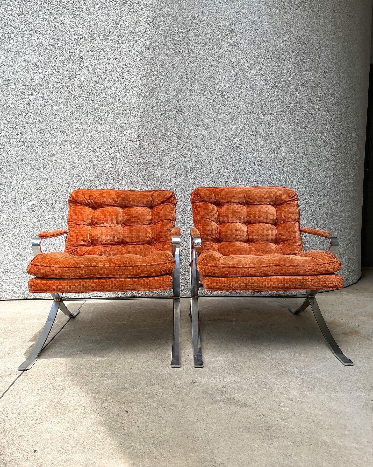 Vintage Mid Century Chrome Lounge Chairs in the Style of Milo Baughman 12