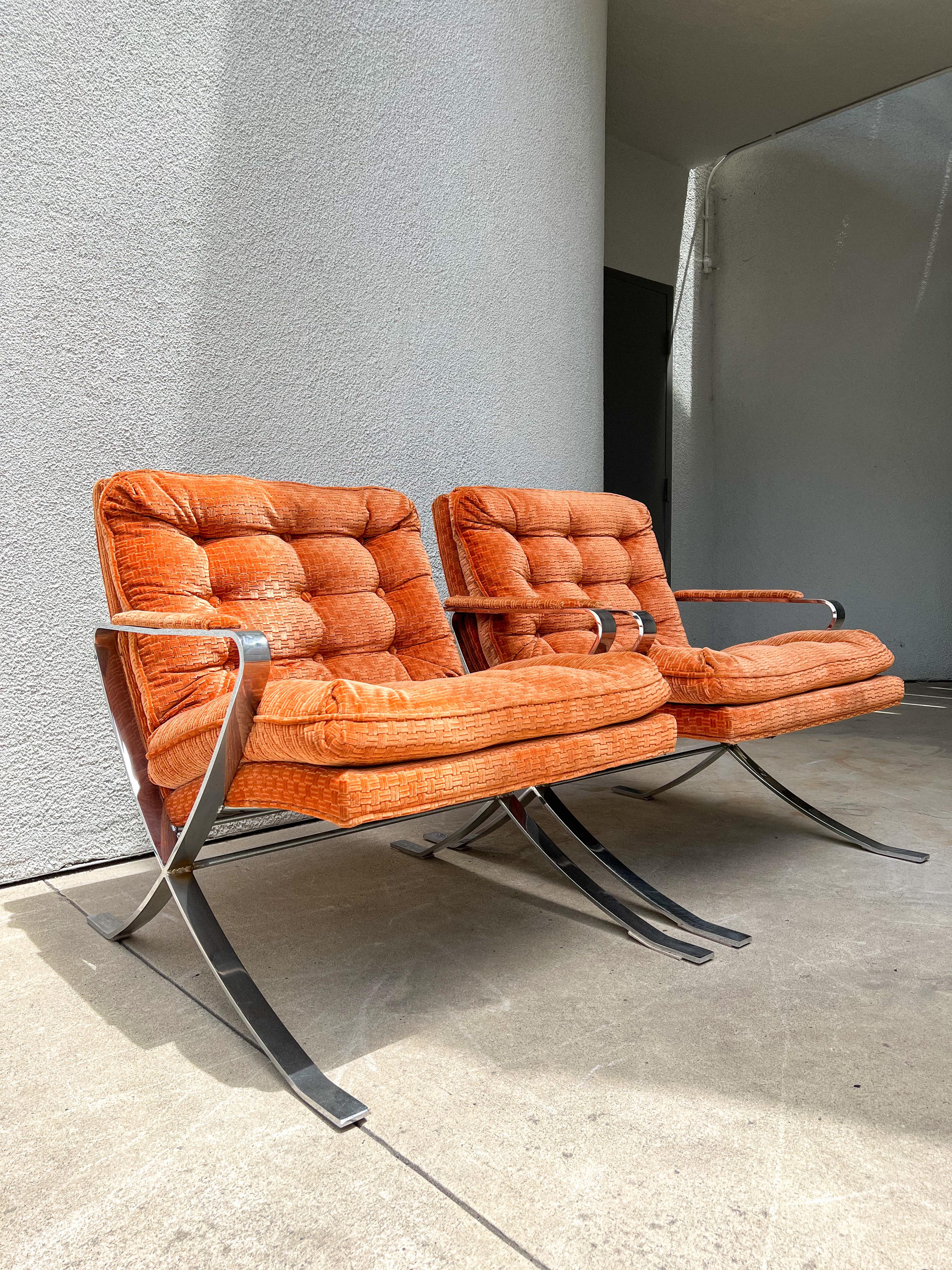 Mid-Century Modern Vintage Mid Century Chrome Lounge Chairs in the Style of Milo Baughman