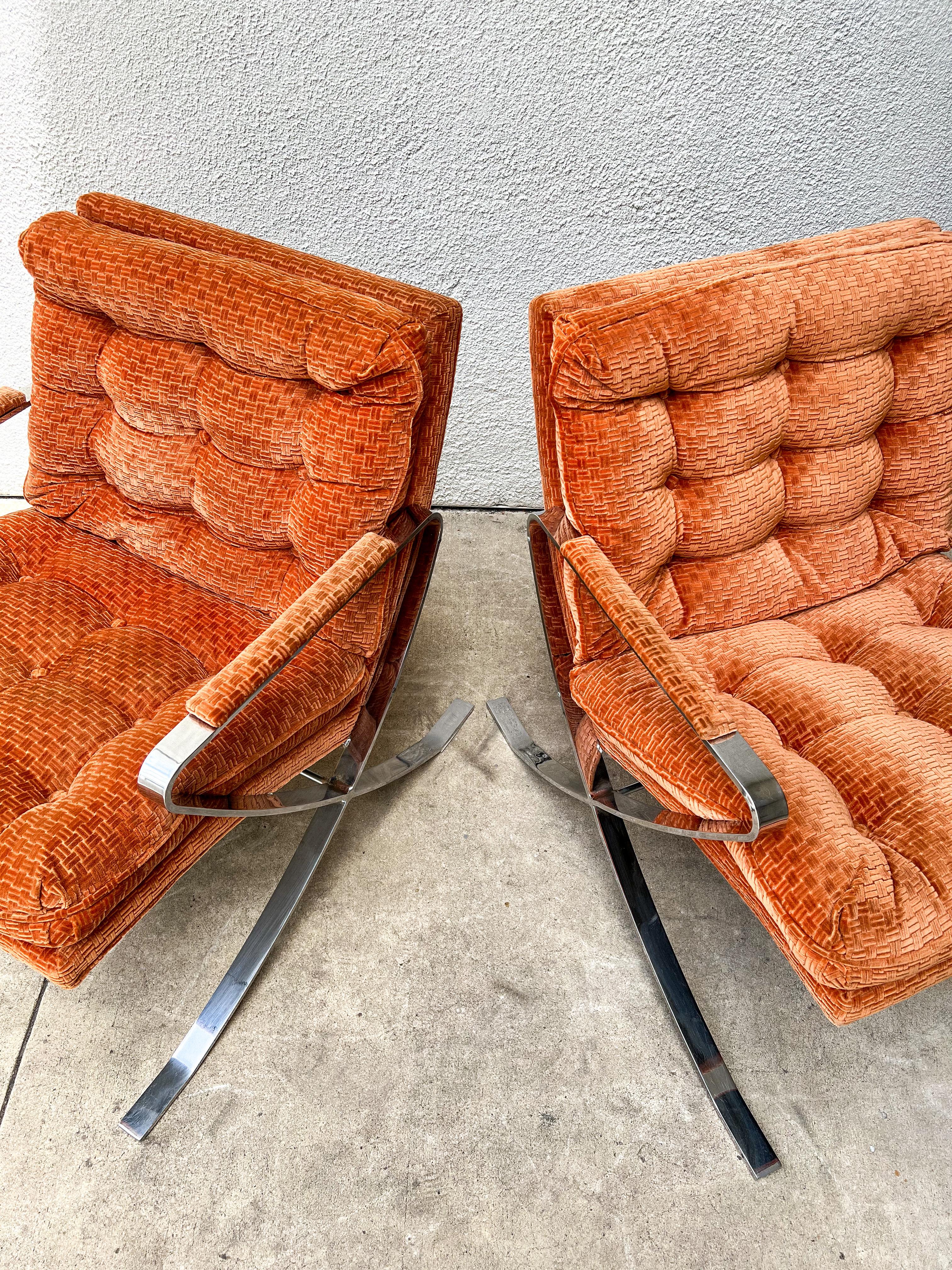 Late 20th Century Vintage Mid Century Chrome Lounge Chairs in the Style of Milo Baughman