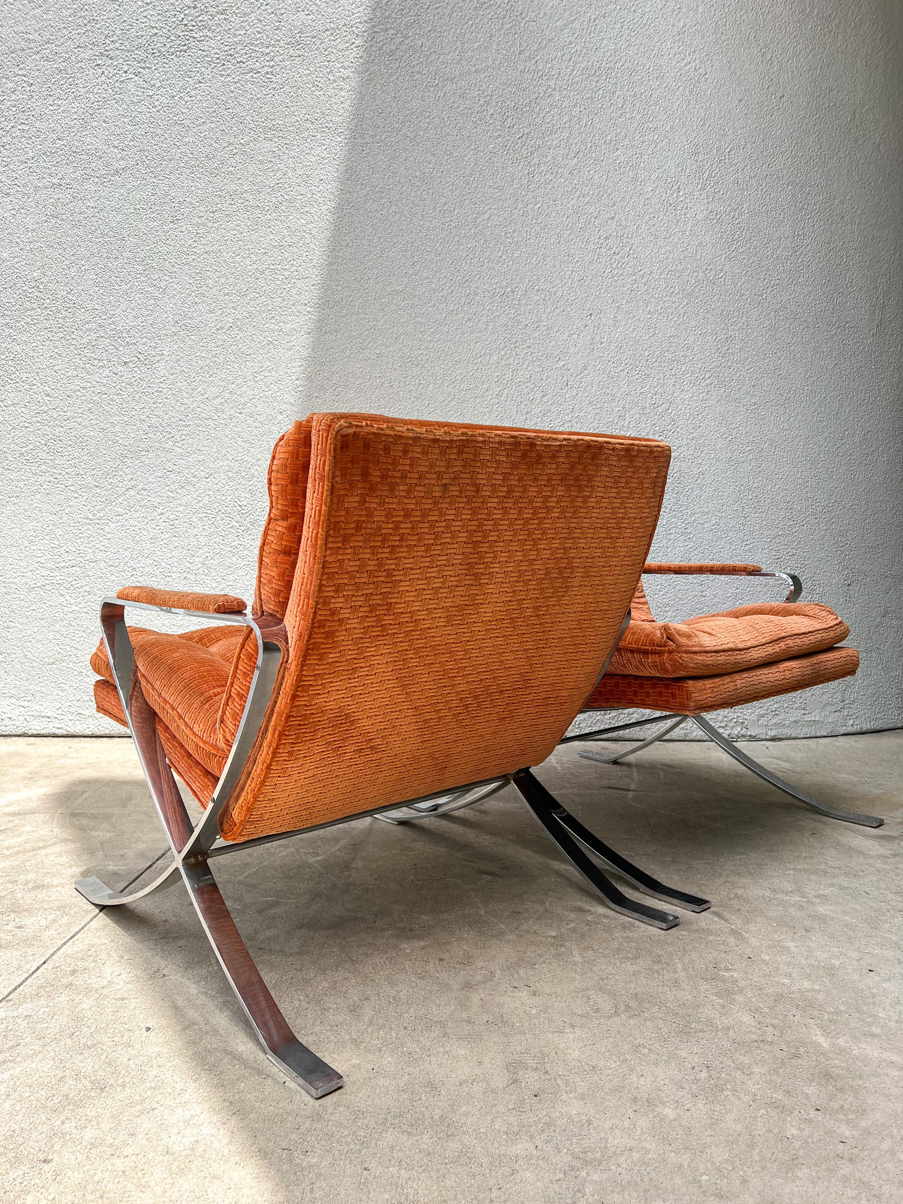Vintage Mid Century Chrome Lounge Chairs in the Style of Milo Baughman 2