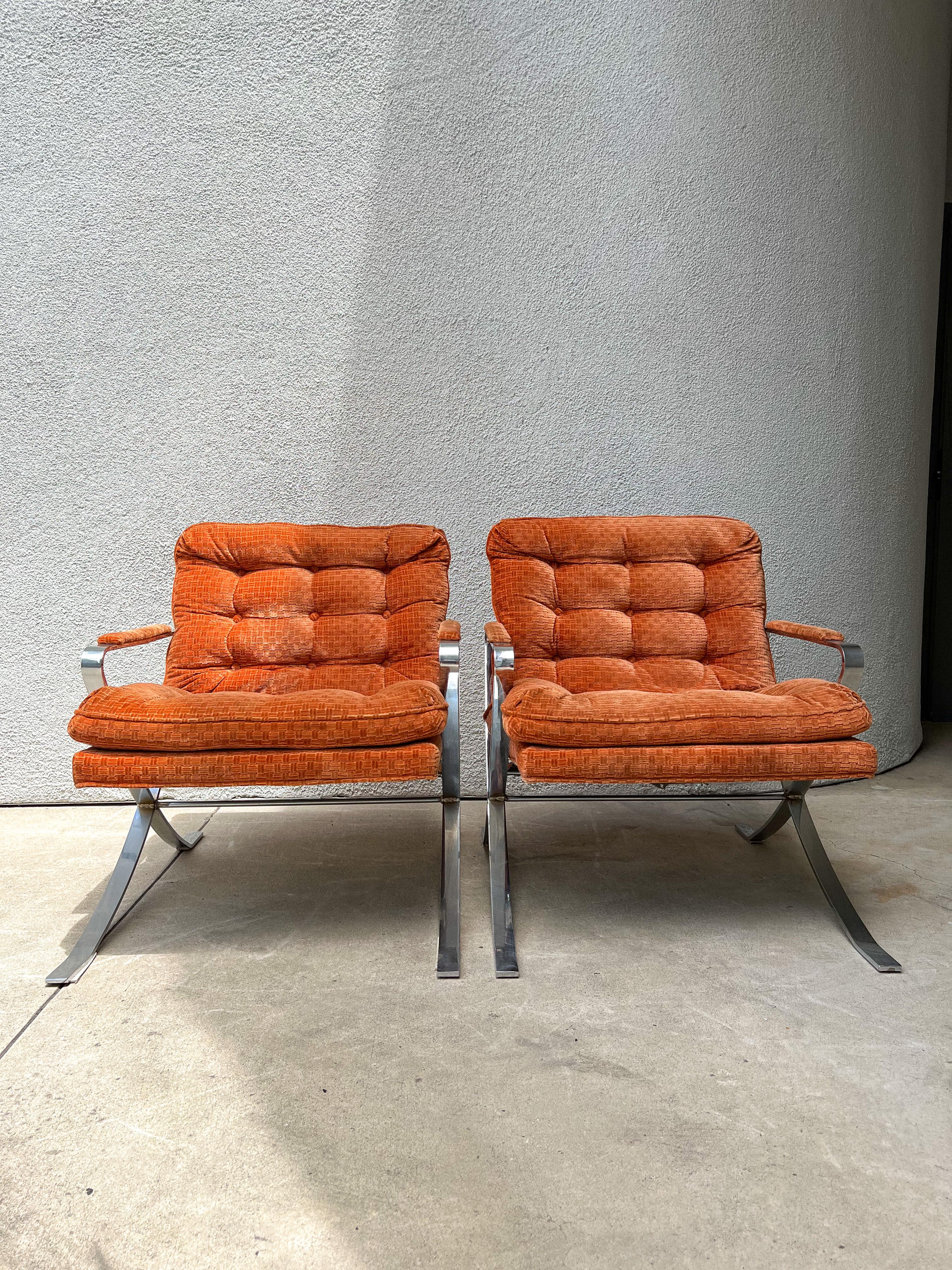Vintage Mid Century Chrome Lounge Chairs in the Style of Milo Baughman 3