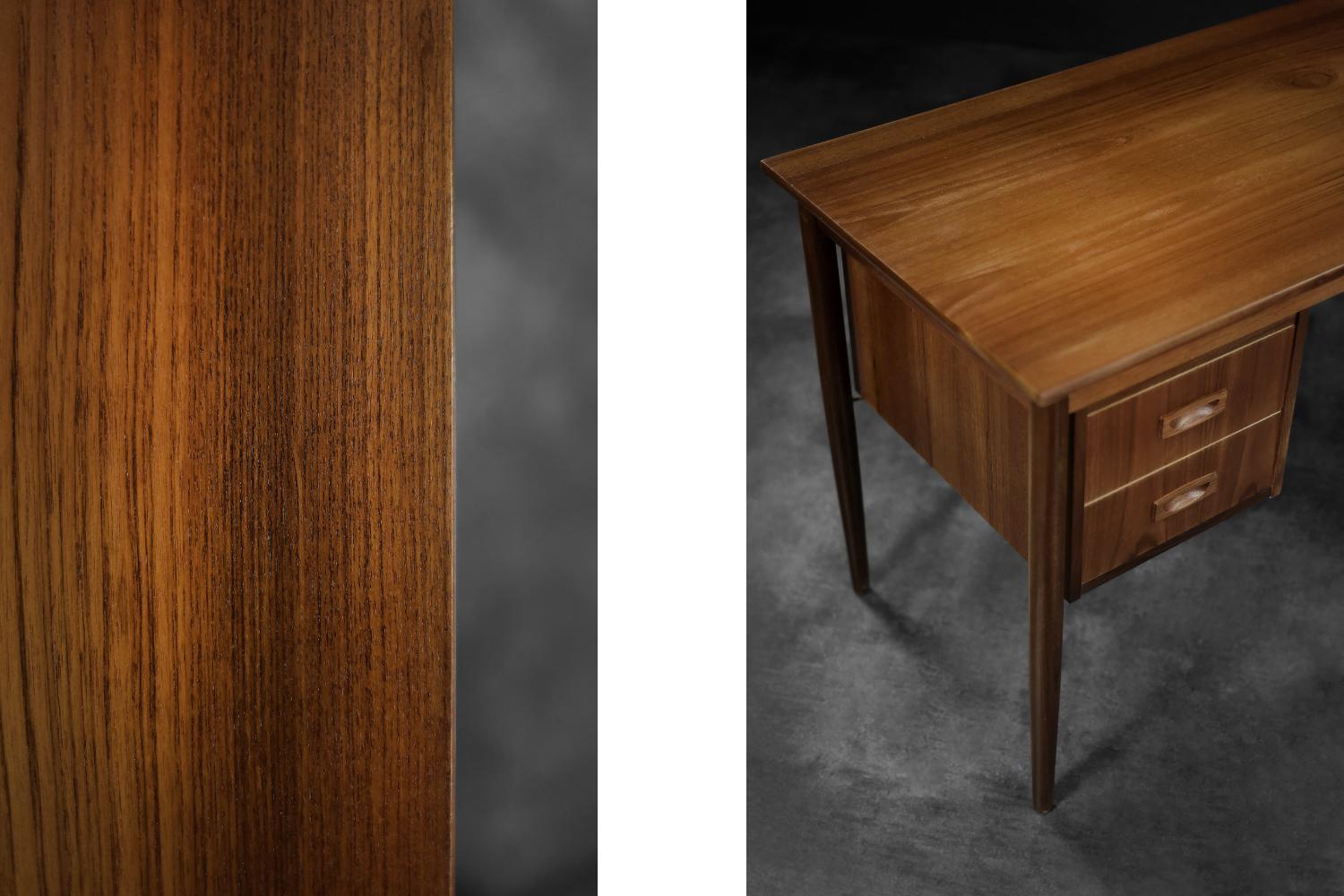 Vintage Mid-Century Classic Scandinavian Modern Teak Wood Desk with Drawers For Sale 5