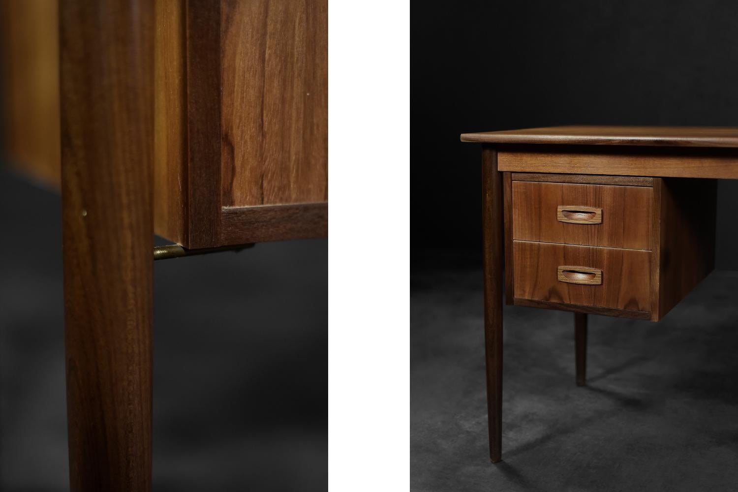 Vintage Mid-Century Classic Scandinavian Modern Teak Wood Desk with Drawers For Sale 6