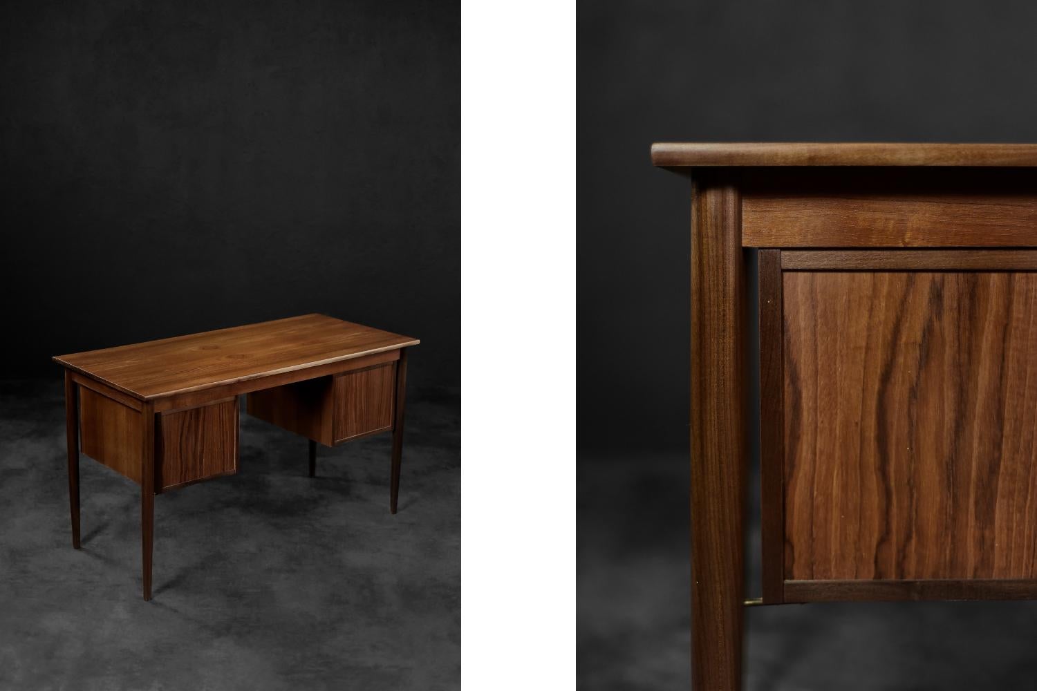 Vintage Mid-Century Classic Scandinavian Modern Teak Wood Desk with Drawers For Sale 9
