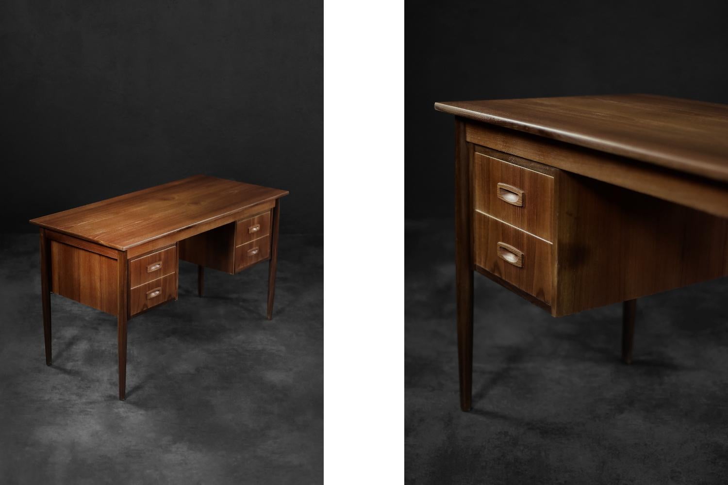 Vintage Mid-Century Classic Scandinavian Modern Teak Wood Desk with Drawers For Sale 2