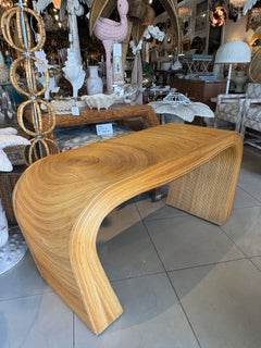 Vintage Mid Century Coastal Italian Sculptural Pencil Reed Rattan Console Table