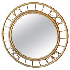 Vintage Mid Century Coastal Palm Beach Round Circular Rattan Wall MIrror