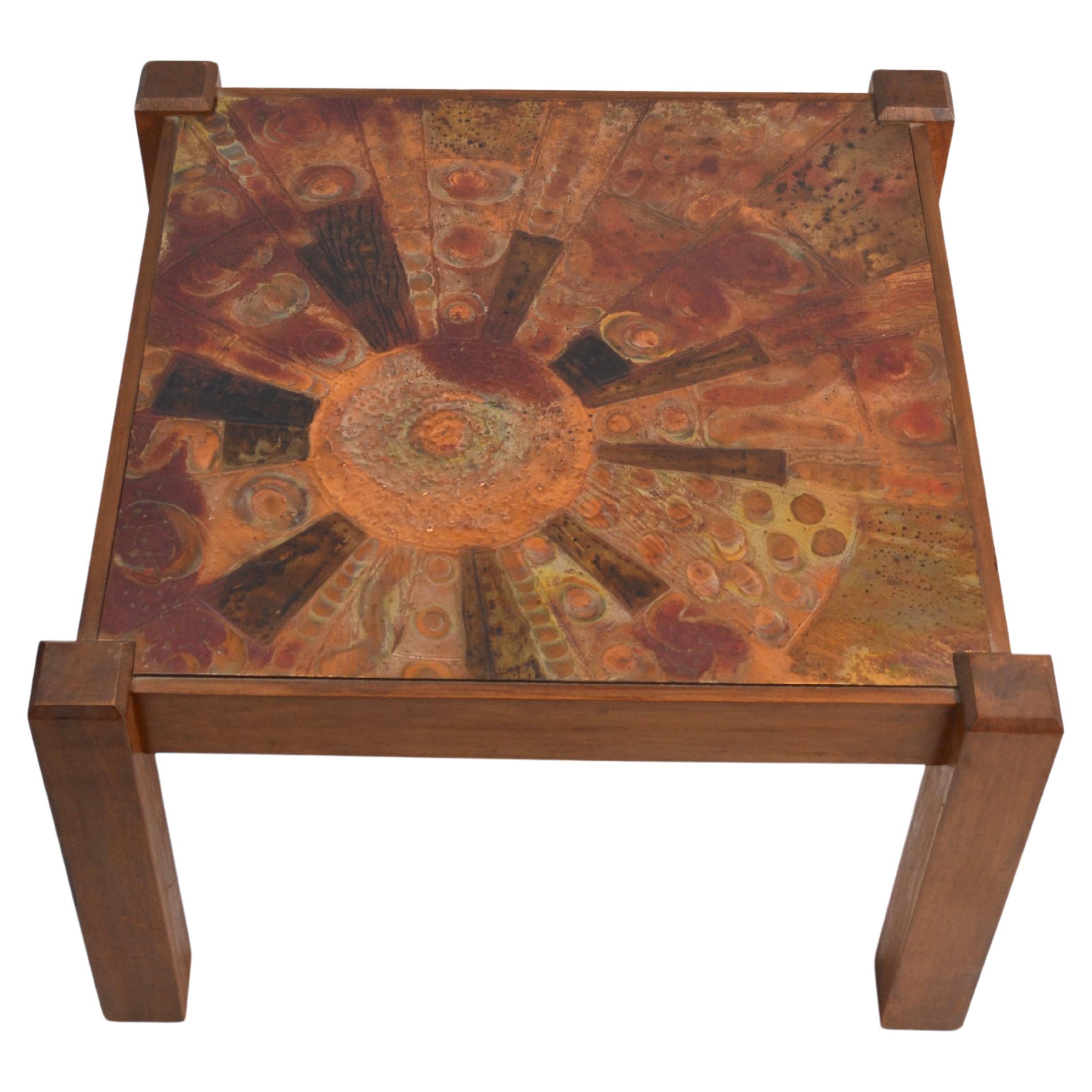 Vintage Mid century coffee table with worked copper top