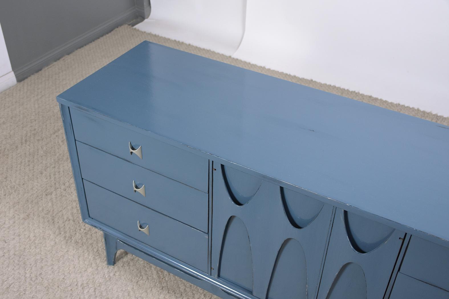 Mid-20th Century 1960s Broyhill Brasilia Blue Lacquered Mid-Century Credenza - Elegantly Restored