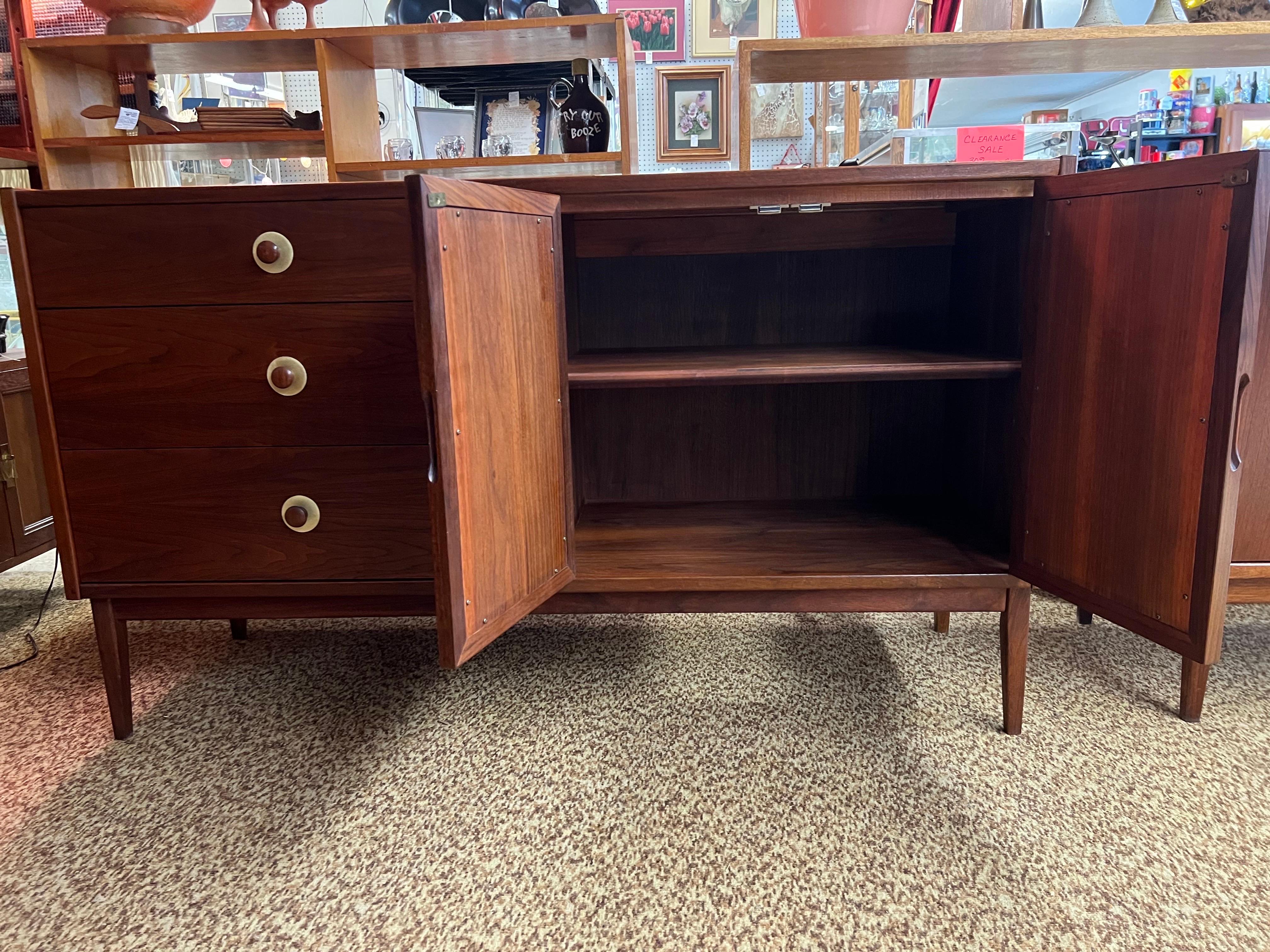 Vintage Mid Century Credenza or Buffet with Caning and Dovetailed Drawers In Good Condition For Sale In Seattle, WA