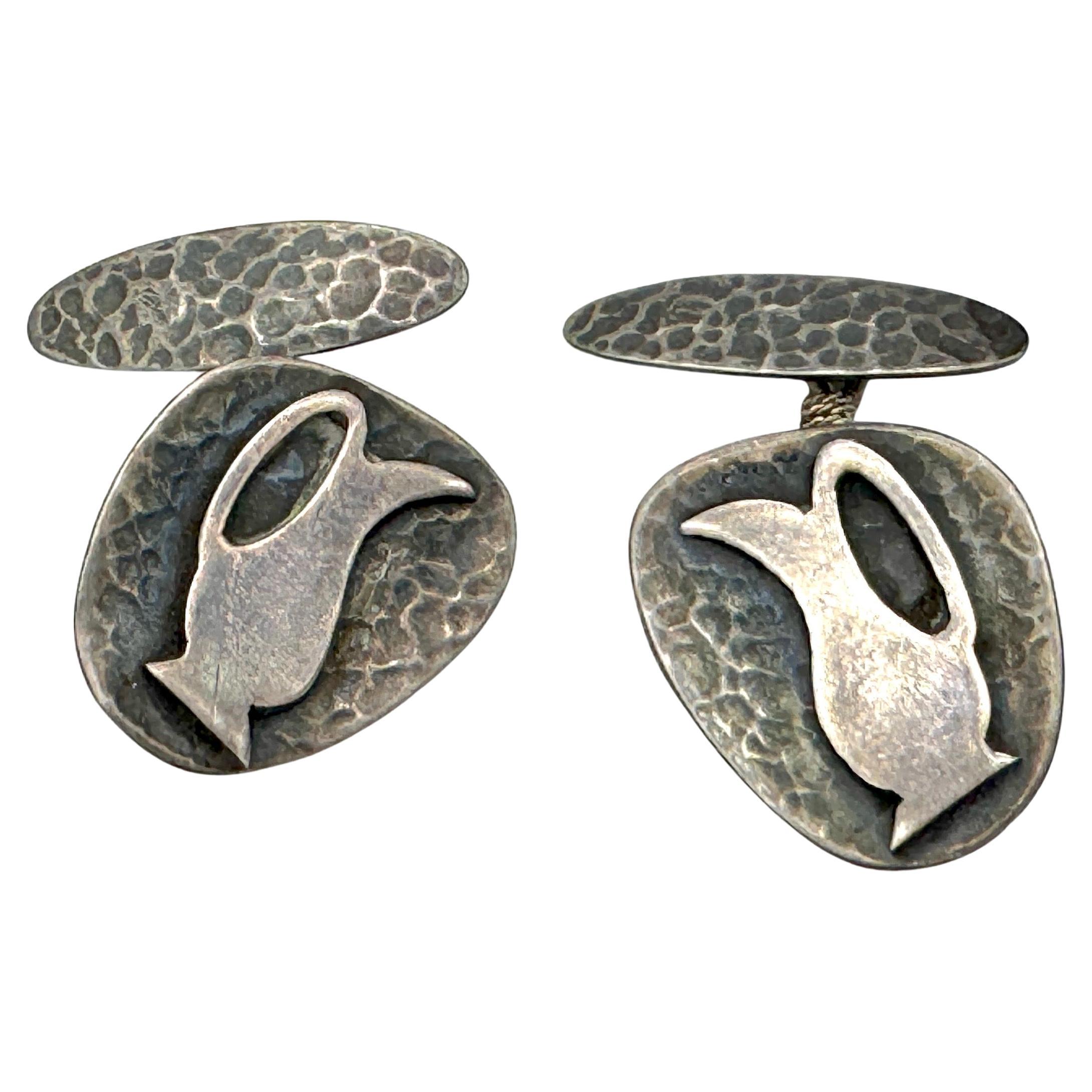 Boutons de manchette vintage du milieu du siècle en argent sterling martelé