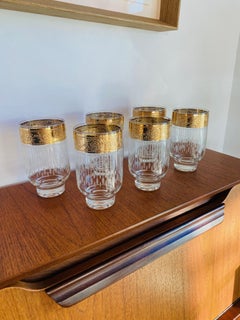 Vintage Mid-Century Culver Tyrol 22-K Gold Footed Hi-Ball Glasses Set of 6
