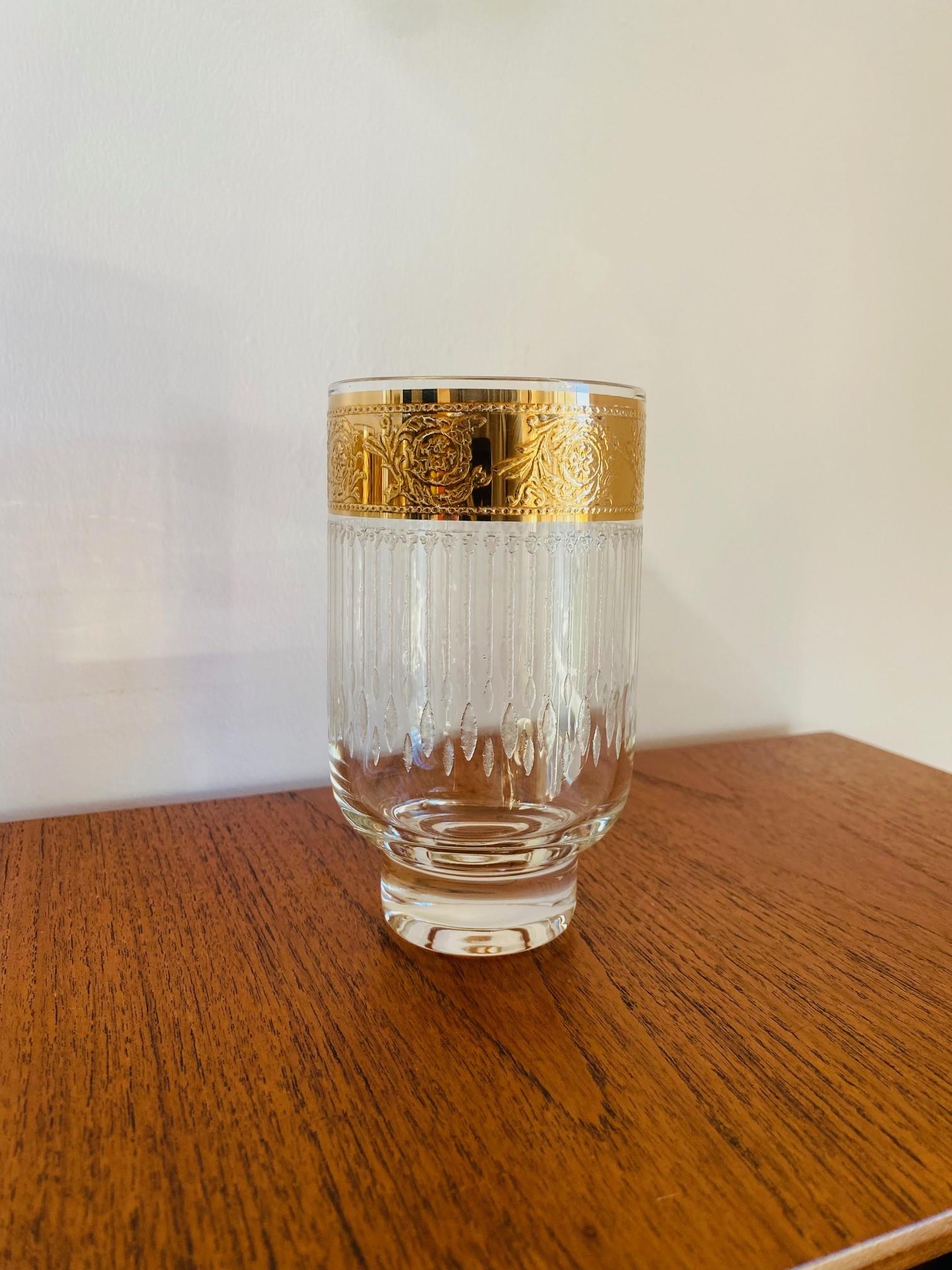 American Vintage Mid-Century Culver Tyrol 22-K Gold Footed Hi-Ball Glasses Set of 6