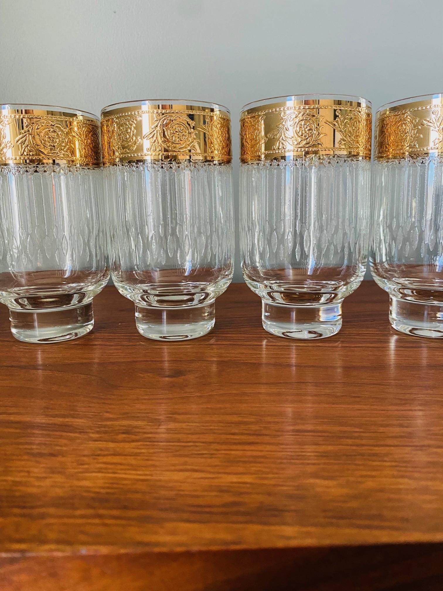 Mid-20th Century Vintage Mid-Century Culver Tyrol 22-K Gold Footed Hi-Ball Glasses Set of 6