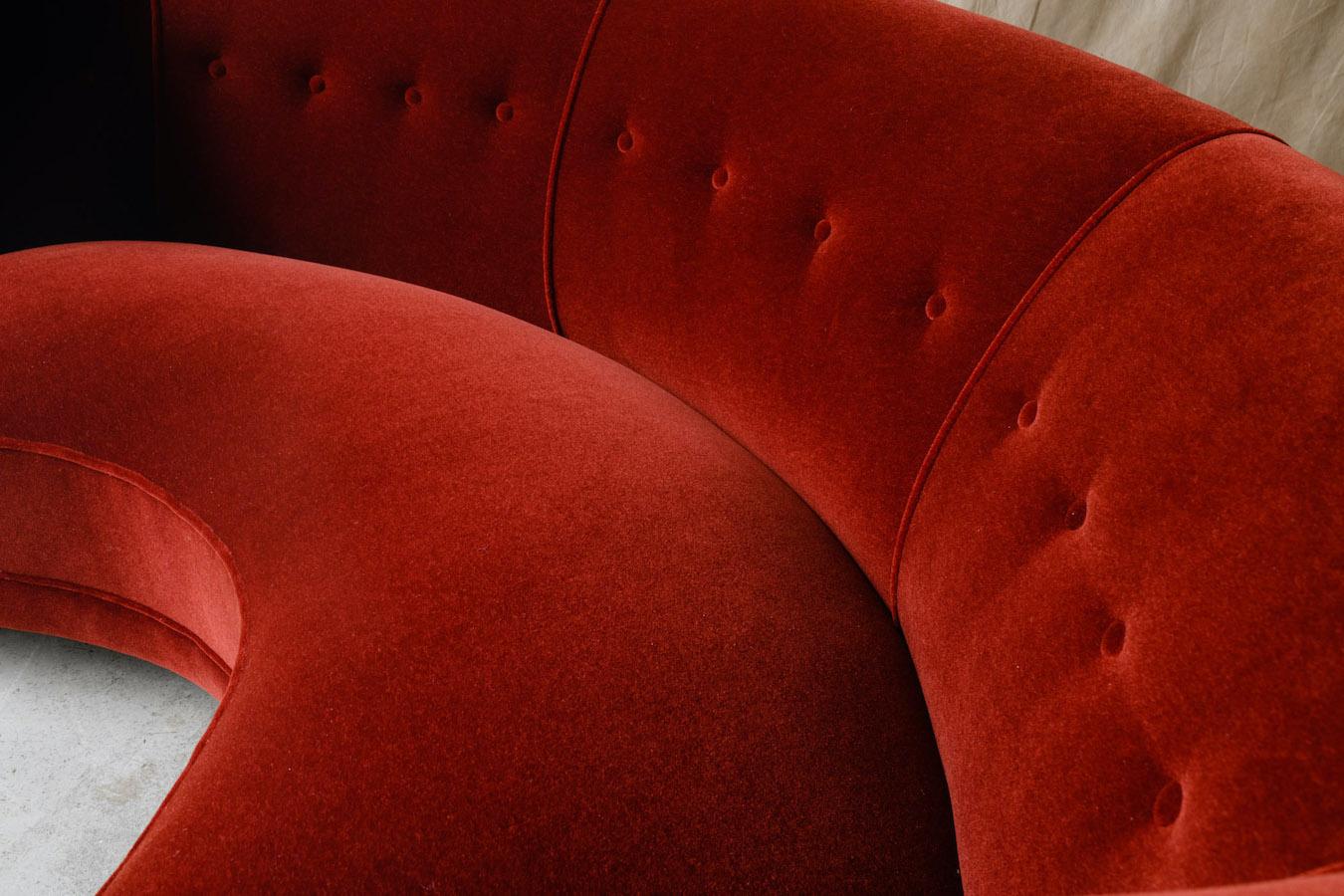 Vintage Mid Century Curved Sofa In Mohair Velvet From Denmark, Circa 1950 1