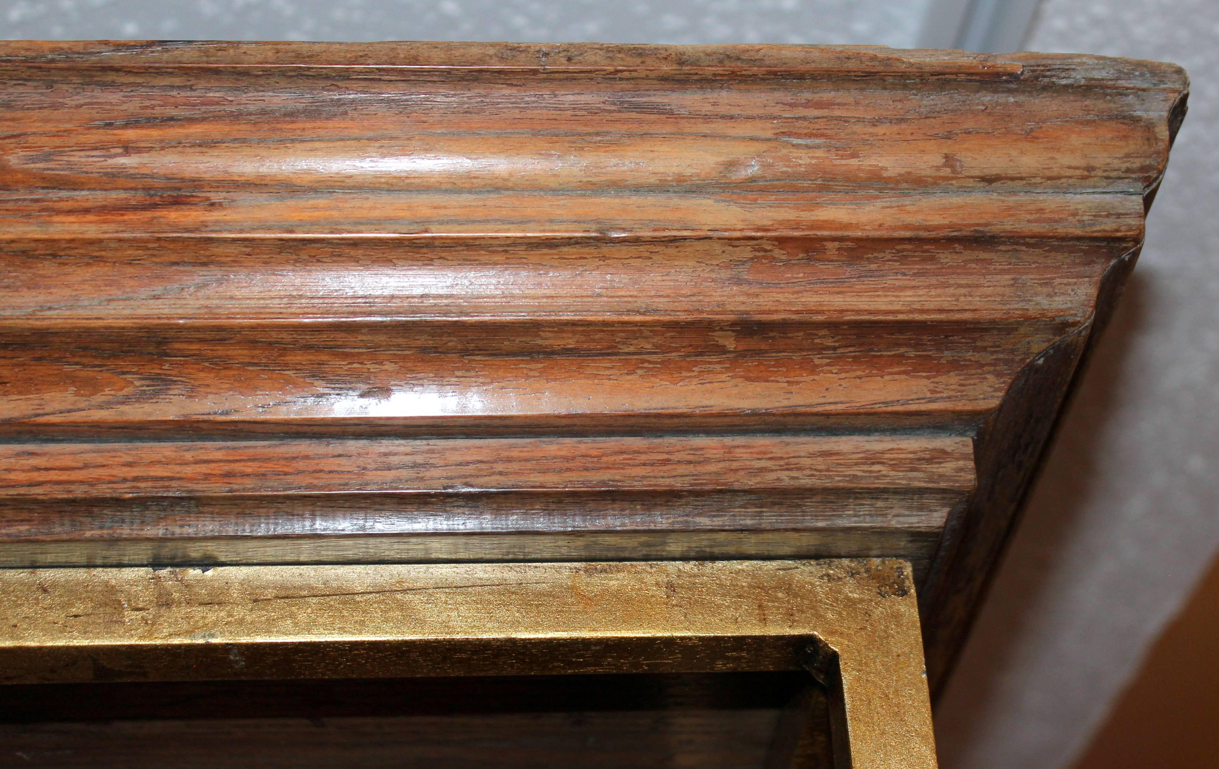Late 20th Century Vintage Midcentury Custom Oak Gilt Steel Metal Shelf Etagere Display Case For Sale