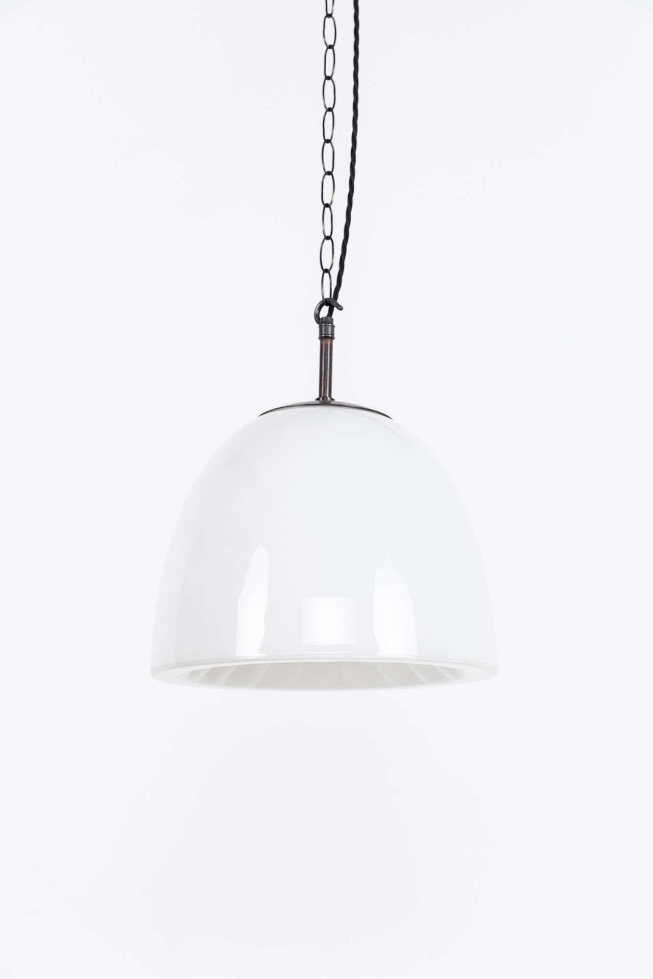 Vintage Mid-Century Czech Moulded Opaline Glass Pendant Light, C.1950 For Sale