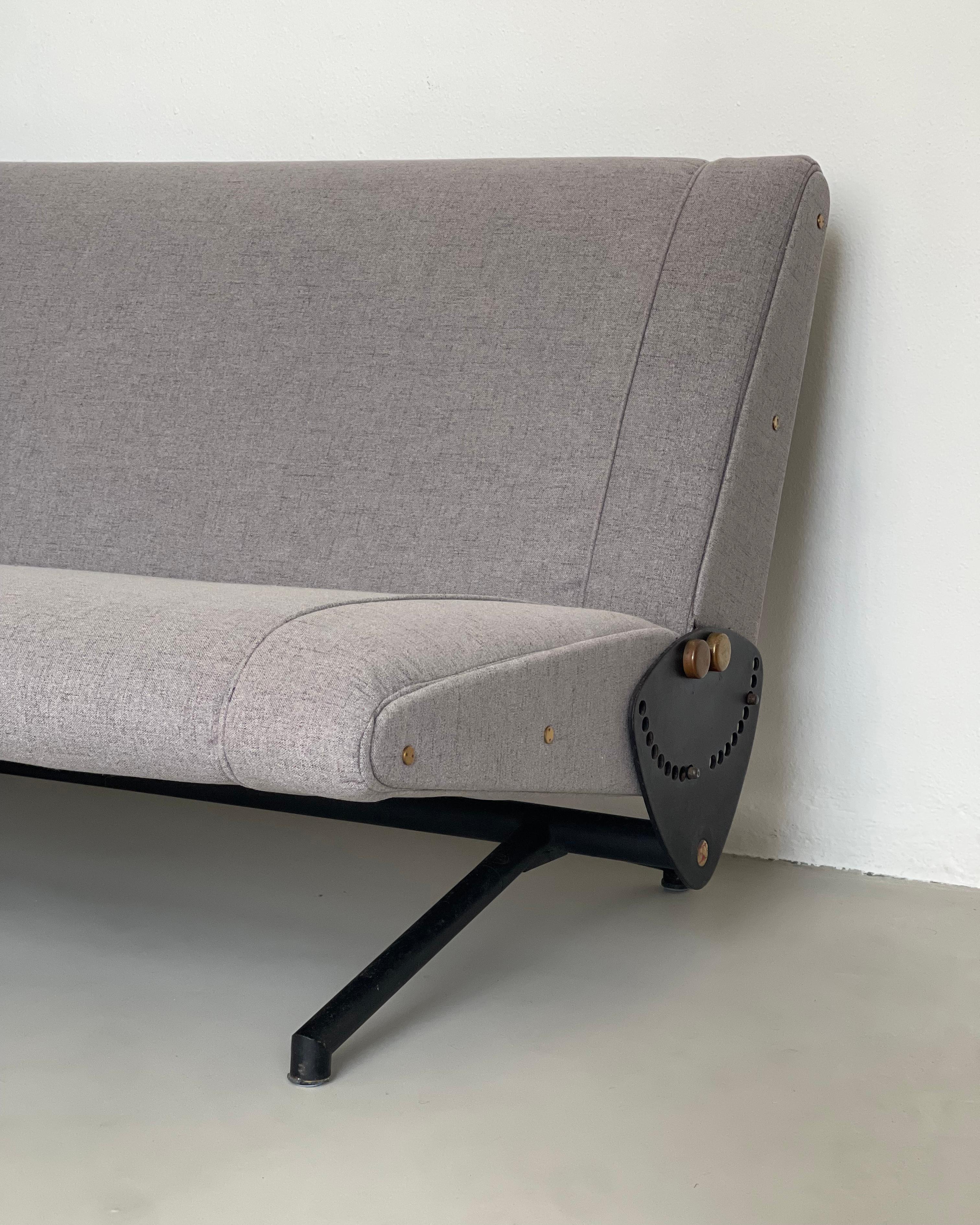 Metal Vintage Mid Century Modern Borsani D70 Reclining Sofa, Grey Fabric, Collectible  For Sale