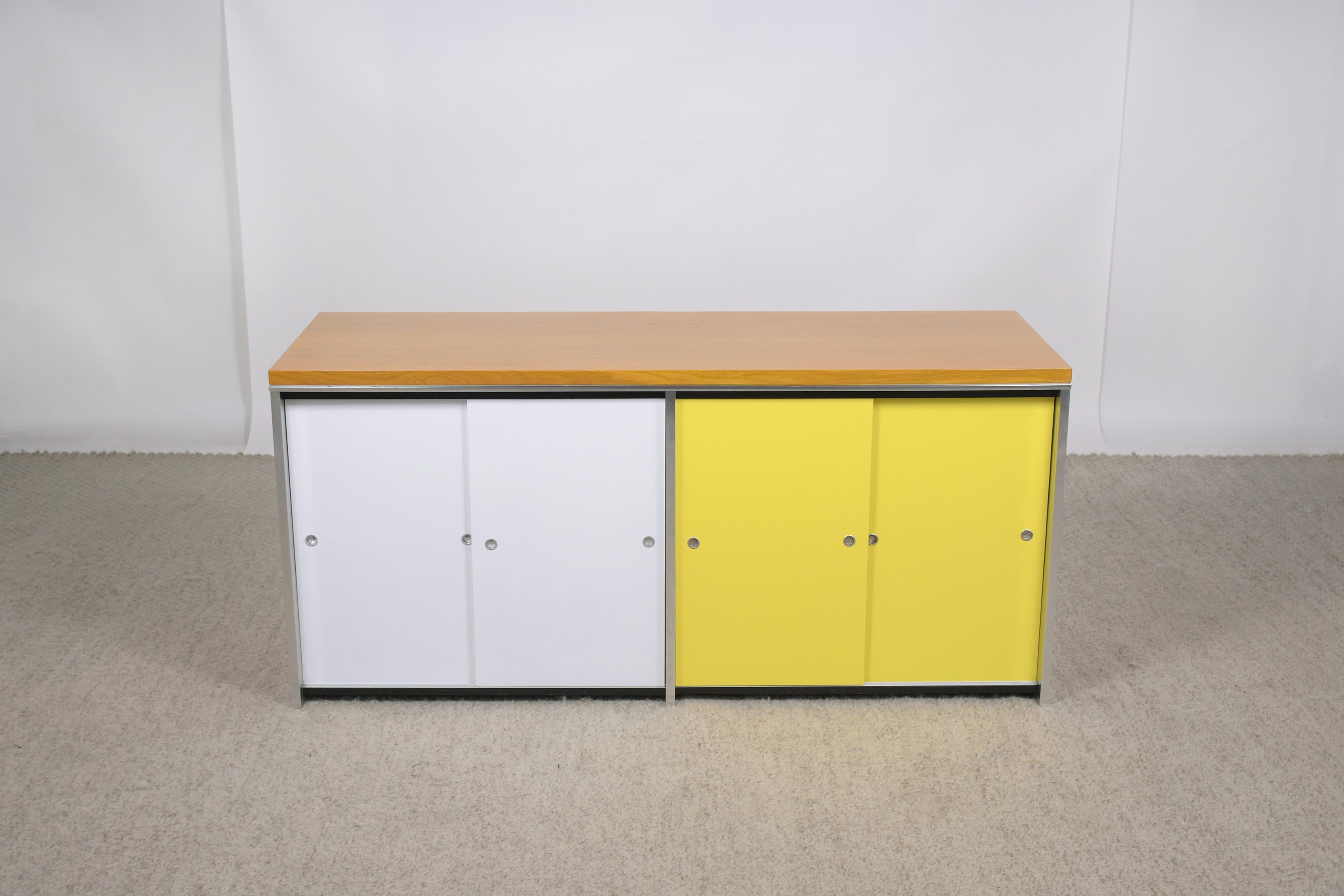 Mid-Century Modern Retro Chic: Vintage 1970s Danish Mid-Century Credenza with White & Yellow Finish For Sale