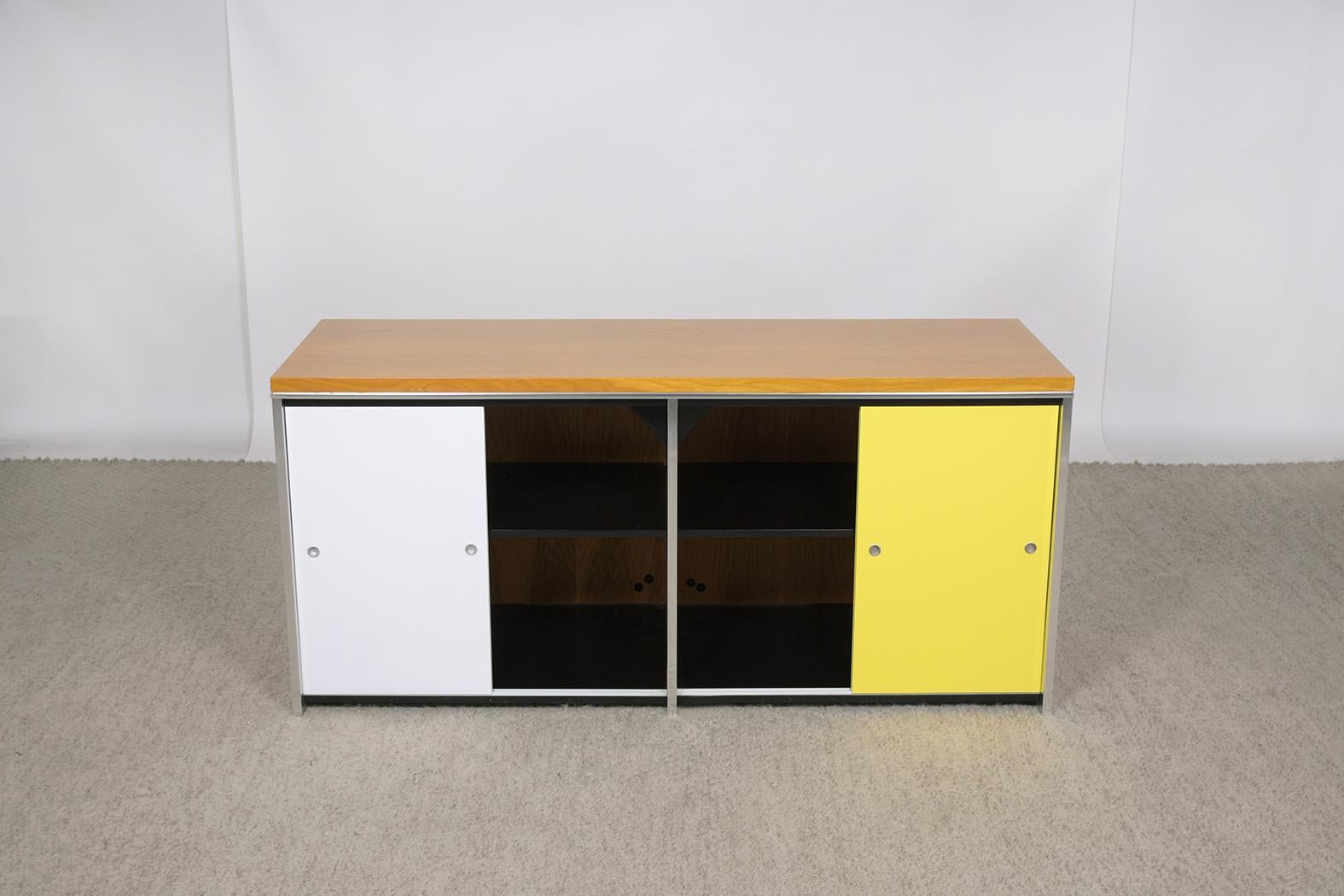 Retro Chic: Vintage 1970s Danish Mid-Century Credenza with White & Yellow Finish In Good Condition For Sale In Los Angeles, CA