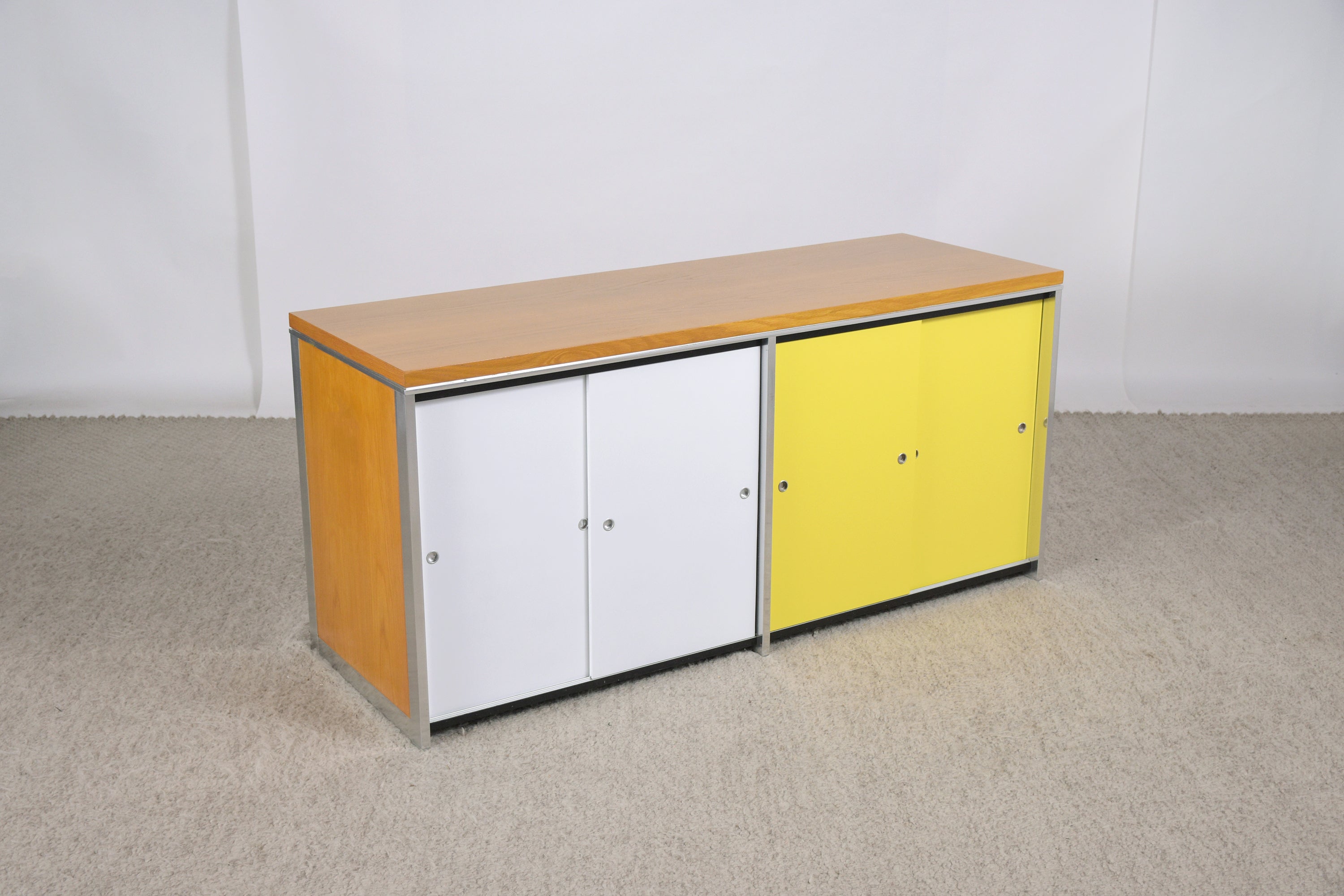 Paint Retro Chic: Vintage 1970s Danish Mid-Century Credenza with White & Yellow Finish For Sale