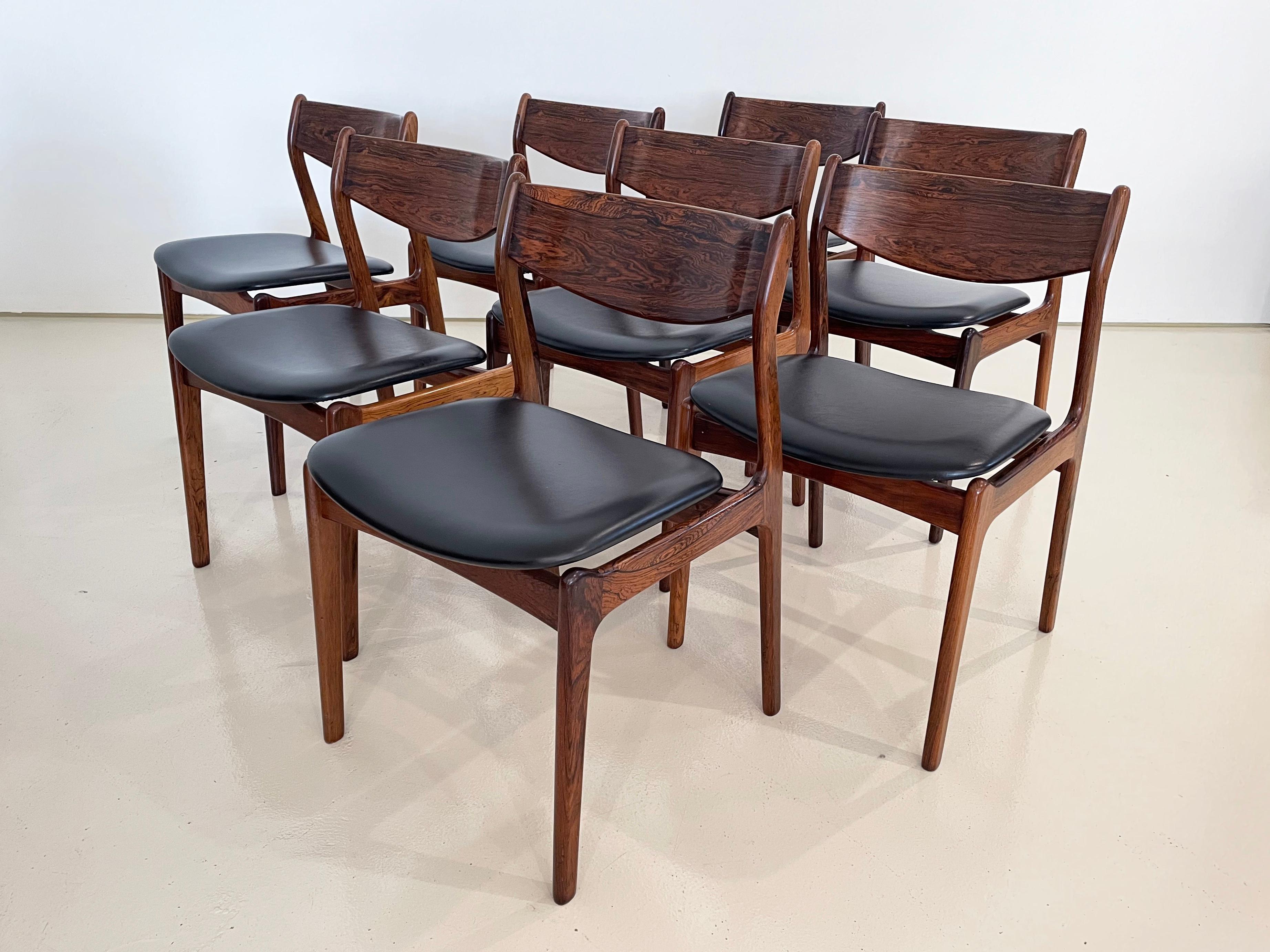 Hand-Crafted Vintage Mid-century Danish Dining Chairs, Designed by P.E. Jorgensen, Set of 8 For Sale