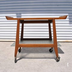Vintage Midcentury Danish Jens Risom Teak Glass Bar Cart