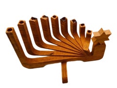 Dänische moderne kinetische Hanukkah-Menorah aus Teakholz, Mid-Century Modern, Vintage