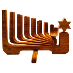 Vintage Wooden Mid Century Danish Modern Teak Kinetic Hanukkah Menorah