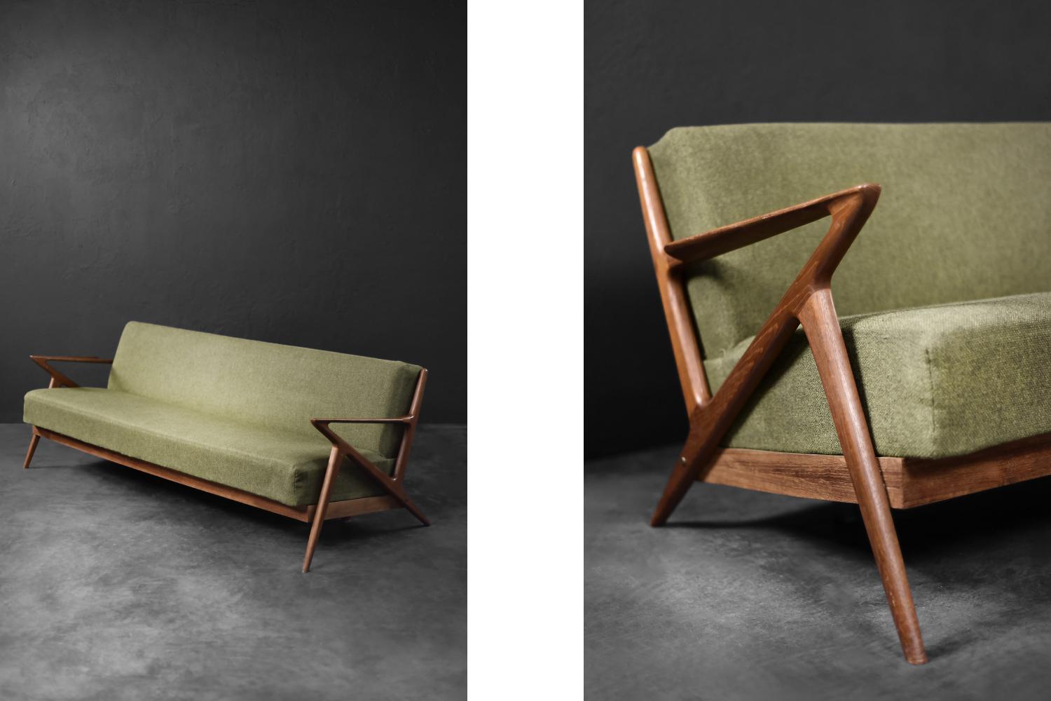 Sofá Z vintage de 3 plazas, moderno danés de mediados de siglo, de Poul Jensen para Selig Textil en venta