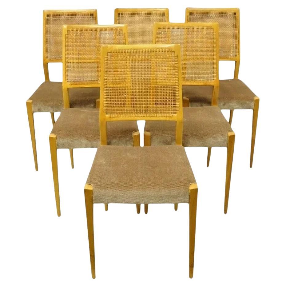Vintage Mid Century Danish Modern Birch Wood Cane Back Dining Chairs - Set of 6